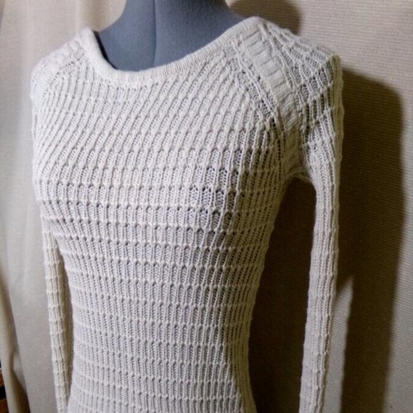 LOVE CHANGE Square Knitted Sweater Top Small Beige Scoop neck long sleeve raglan - Picture 5 of 9